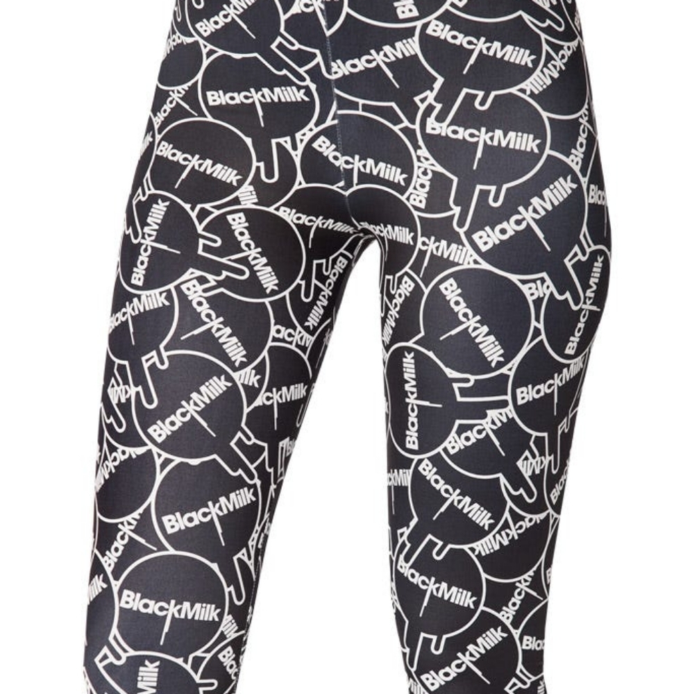 Blackmilk Sticker Print HWMF Black & White Logo High Waist Leggings Size Large - Picture 2 of 14